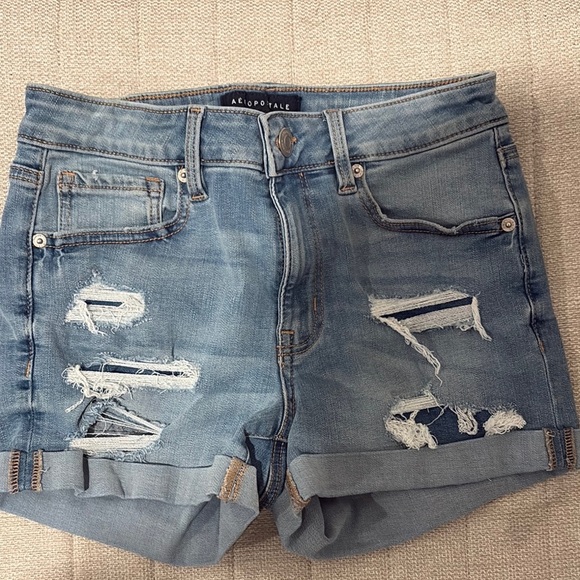 Aeropostale Women's Blue High Waisted Distressed Denim Shorts - Picture 1 of 9